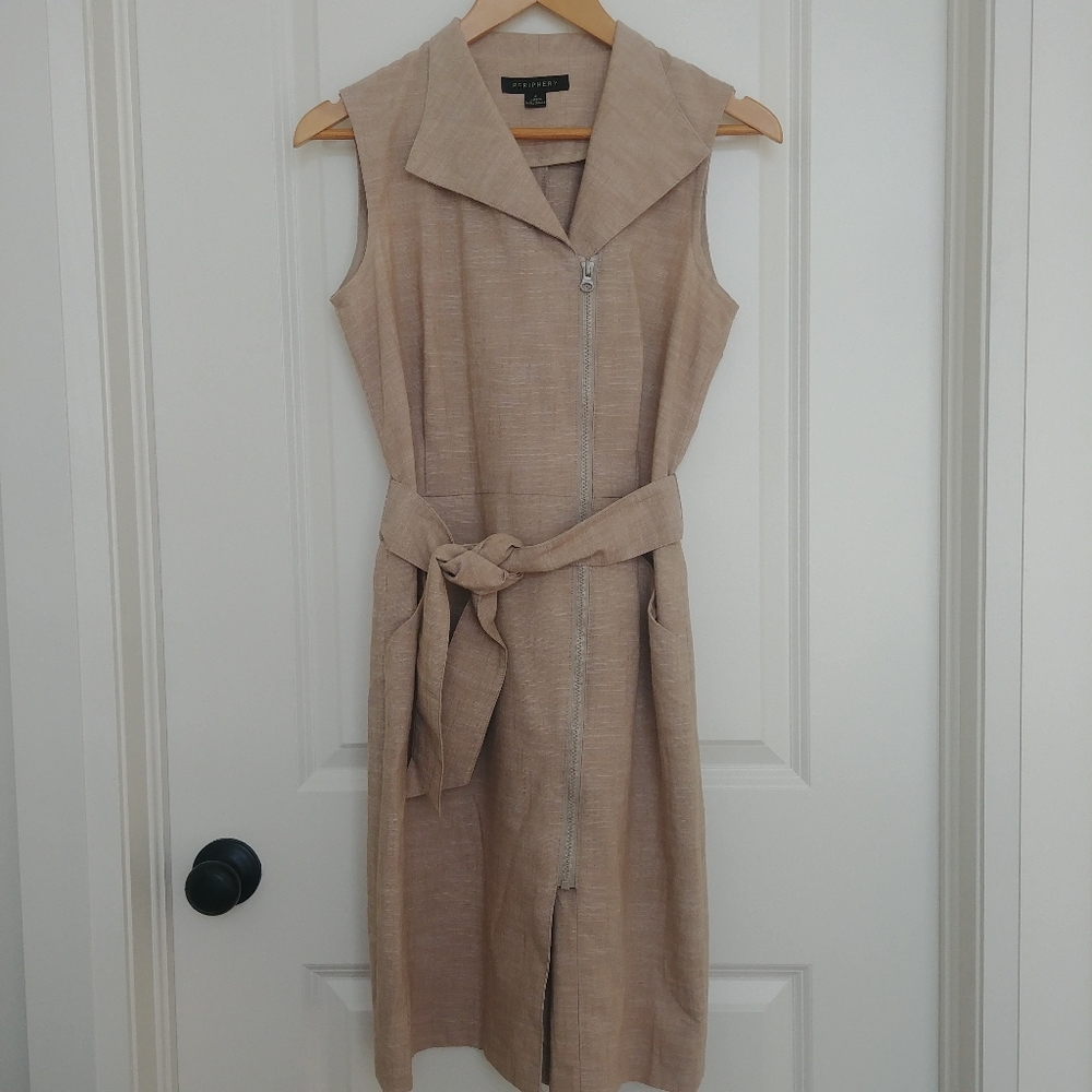 Periphery cotton blend dress light tan cream front zipper belt size 4